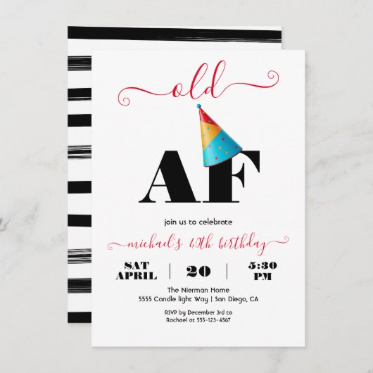 AFのモダンおもしろい誕生日パーティー 招待状 (正面/裏面)