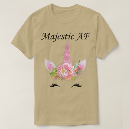 AF威厳のある,魔法のかわいいユニコーン顔ピンクフローラ Tシャツ (デザイン正面)