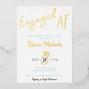 AF婚約した金ゴールドメタリックスクリプトブライダルシャワー 箔招待状