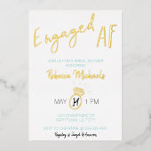 AF婚約した金ゴールドメタリックスクリプトブライダルシャワー 箔招待状 (正面)