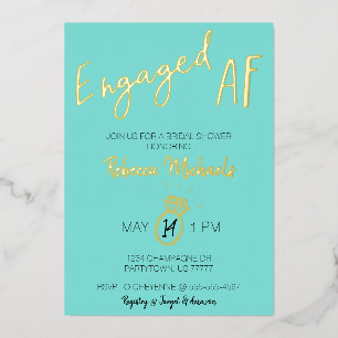 AF婚約した金ゴールドメタリック&ブルーブライダルシャワー 箔招待状