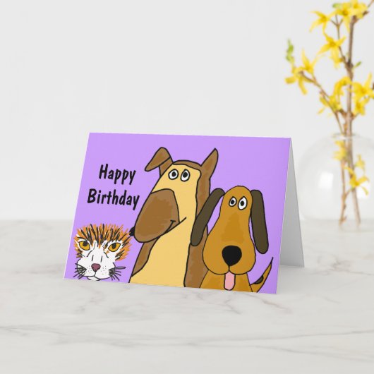 AF猫および犬のバースデー・カード カード (黄色い花)