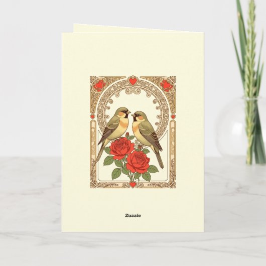 Affectionate Birds and Red Roses Art Nouveau カード (裏面)