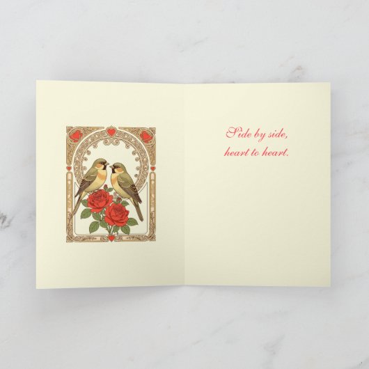Affectionate Birds and Red Roses Art Nouveau カード (内部)