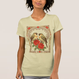 Affectionate Birds and Red Roses Art Nouveau Tシャツ