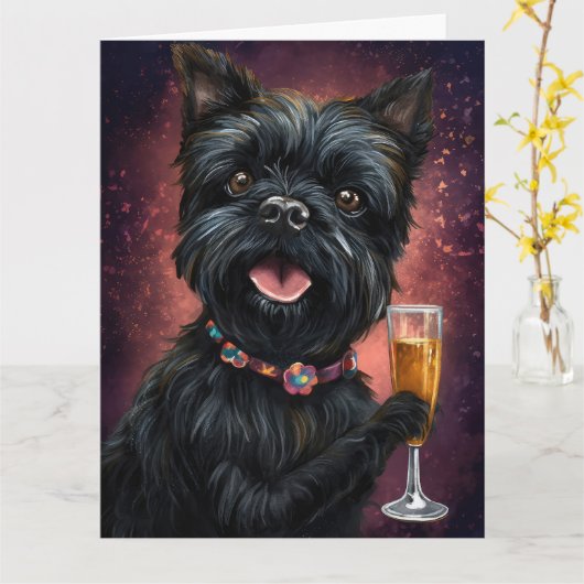 Affenpincher新年 カード (黄色い花)