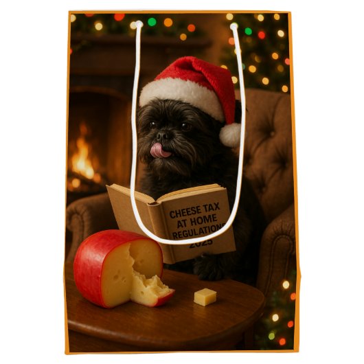 Affenpinscher "Cheese Tax" Christmas Gift Bag ミディアムペーパーバッグ (裏面)