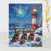 Affenpinscher Christmas Lighthouse Holiday カード (黄色い花)