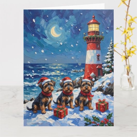 Affenpinscher Christmas Lighthouse Holiday カード (黄色い花)