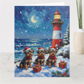 Affenpinscher Christmas Lighthouse Holiday カード (正面)