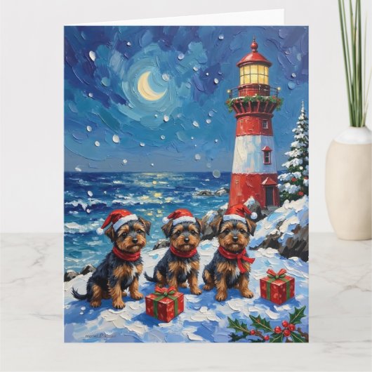Affenpinscher Christmas Lighthouse Holiday カード (正面)
