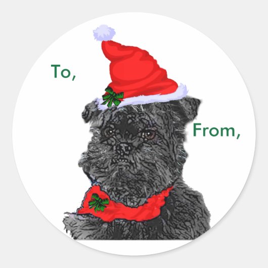 Affenpinscher Christmas Packageスタンプ ラウンドシール (正面)