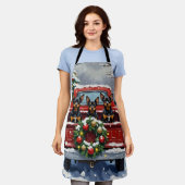 Affenpinscher Christmas Red Truck Holiday エプロン (着用した状態)