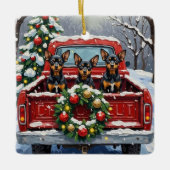 Affenpinscher Christmas Red Truck Holiday セラミックオーナメント (正面)