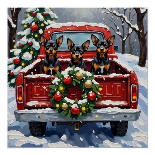Affenpinscher Christmas Red Truck Holiday ポスター (正面)