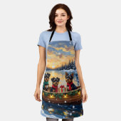 Affenpinscher Dog Christmas Boat Holiday エプロン (着用した状態)