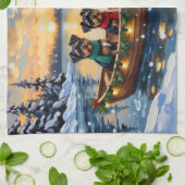 Affenpinscher Dog Christmas Boat Holiday キッチンタオル (折り畳み)