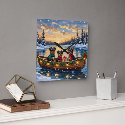 Affenpinscher Dog Christmas Boat Holiday スクエア壁時計 (オフィス)