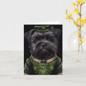 Affenpinscher dog in St. Patrick's Day Dress カード (黄色い花)