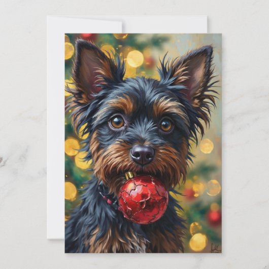 Affenpinscher Dog with Christmas Ornament シーズンカード (正面)