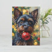 Affenpinscher Dog with Christmas Ornament シーズンカード (スタンド正面)