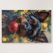 Affenpinscher Dog with Christmas Ornament ジグソーパズル (横)