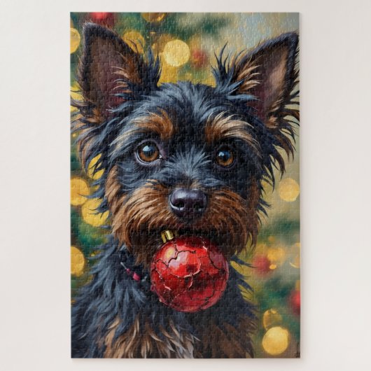 Affenpinscher Dog with Christmas Ornament ジグソーパズル (縦)