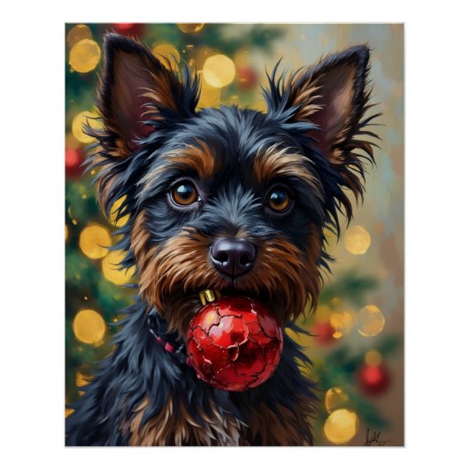 Affenpinscher Dog with Christmas Ornament ポスター (正面)
