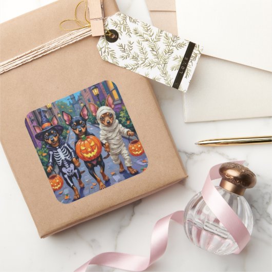 Affenpinscher Dogsハロウィーンでのトリックまたは治療 スクエアシール (ギフト)