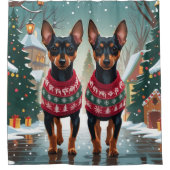 Affenpinscher Dogs Christmas Snow Holiday シャワーカーテン (正面)