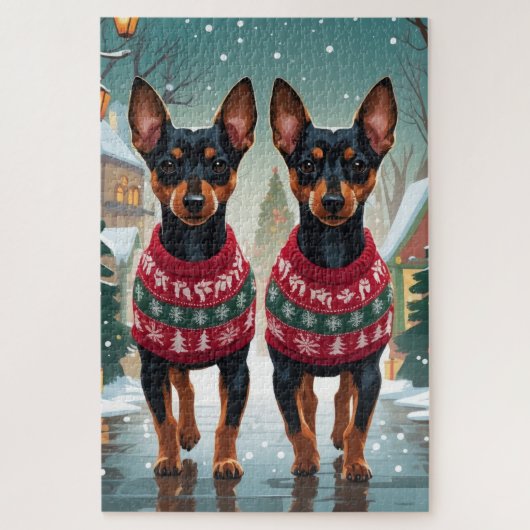 Affenpinscher Dogs Christmas Snow Holiday ジグソーパズル (縦)