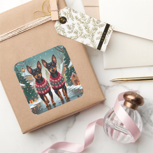 Affenpinscher Dogs Christmas Snow Holiday スクエアシール (ギフト)