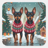 Affenpinscher Dogs Christmas Snow Holiday スクエアシール (正面)