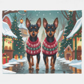 Affenpinscher Dogs Christmas Snow Holiday フリースブランケット (正面(横))