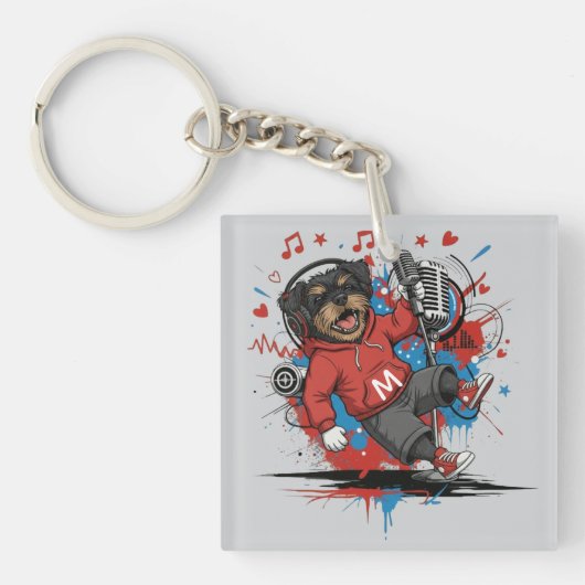 Affenpinscher Rock Star Singer Musical Podcast Art キーホルダー (正面)