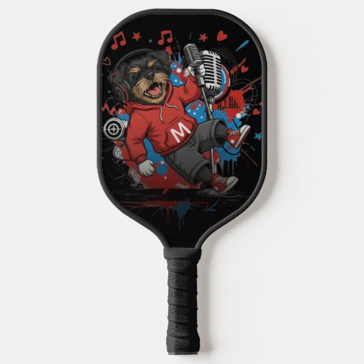 Affenpinscher Rock Star Singer Musical Podcast Art ピックルボールラケット (正面)