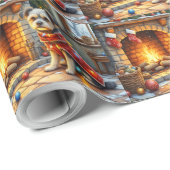 Affenpinscher Sitting Fireplace Christmas Lights ラッピングペーパー (ロールコーナー)