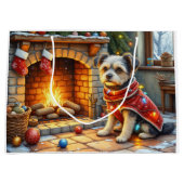 Affenpinscher Sitting Fireplace Christmas Lights ラージペーパーバッグ (正面)