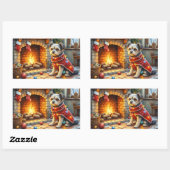 Affenpinscher Sitting Fireplace Christmas Lights 長方形シール (シート)