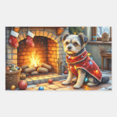 Affenpinscher Sitting Fireplace Christmas Lights 長方形シール (正面)