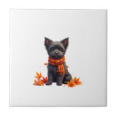 Affenpinscher With Heart Made Of Autumn Leaves タイル (正面)