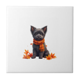 Affenpinscher With Heart Made Of Autumn Leaves タイル