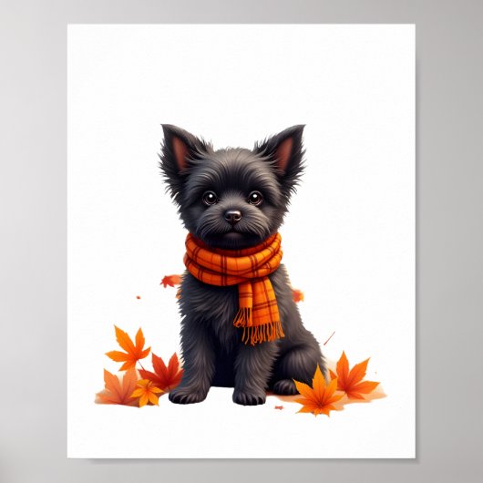 Affenpinscher With Heart Made Of Autumn Leaves ポスター (正面)
