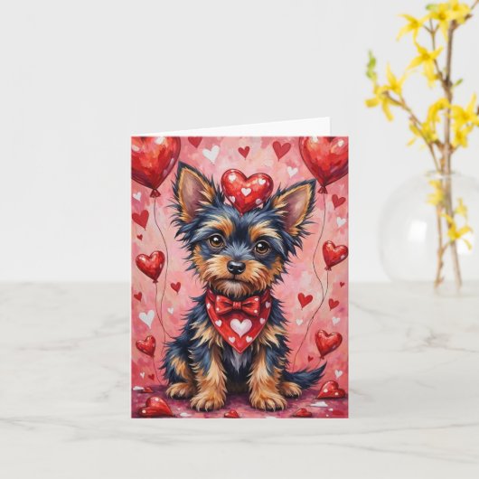 Affenpinscher with Red Hearts Valentine's Day カード (黄色い花)