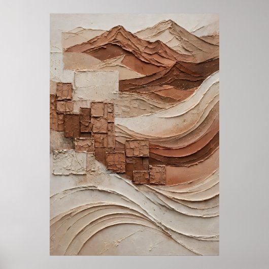 Affiche abstraite relief désert aux tons terracott ポスター (正面)