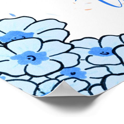 Affiche anniversaire personnalisé lapin fleurs ポスター (角)