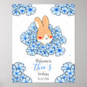 Affiche anniversaire personnalisé lapin fleurs ポスター (正面)