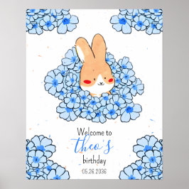Affiche anniversaire personnalisé lapin fleurs ポスター