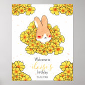 Affiche anniversaire personnalisé lapin fleurs ポスター (正面)