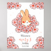 Affiche anniversaire personnalisé lapin fleurs ポスター (正面)